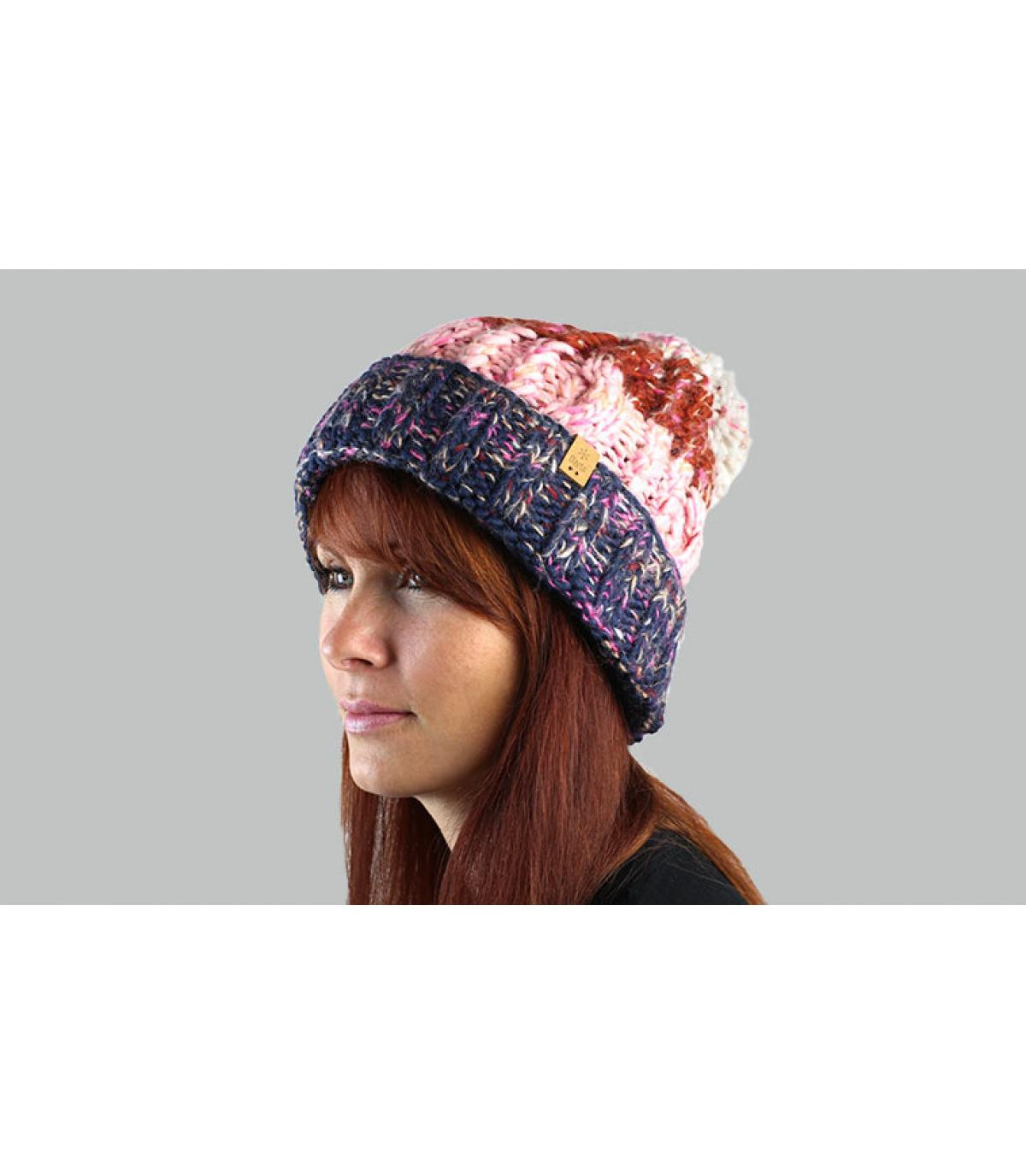 kwast hoed strepen blauw bruin Sandy Beanie navy